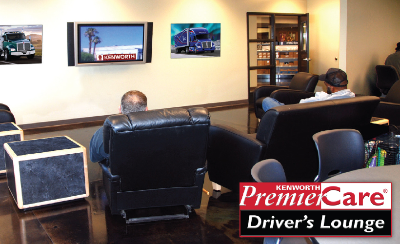 Customers sitting in Kenworth Premier Care Driver's Lounge